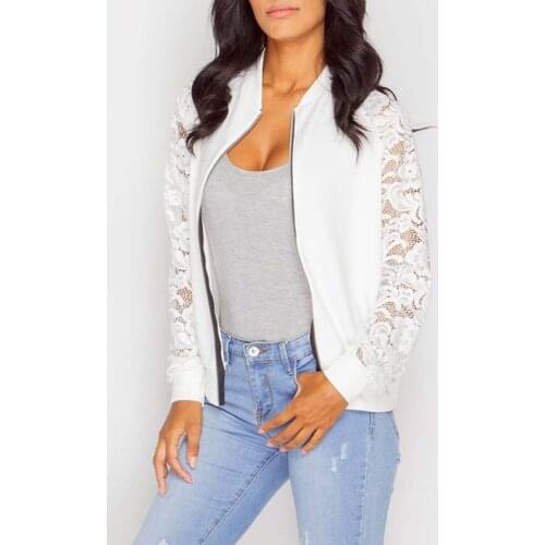 Women 2020 Autumn Fashion Elegant Patchwork Lace Crewneck Long Sleeve Zipper Oversized Jacket Coats Office Lady Casual Outwear