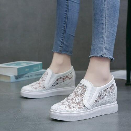 Summer Women Shoes Hidden Wedge 6cm Heels black white sneakers women Casual Elevator Bling Shoes For Women Platform Sneaker