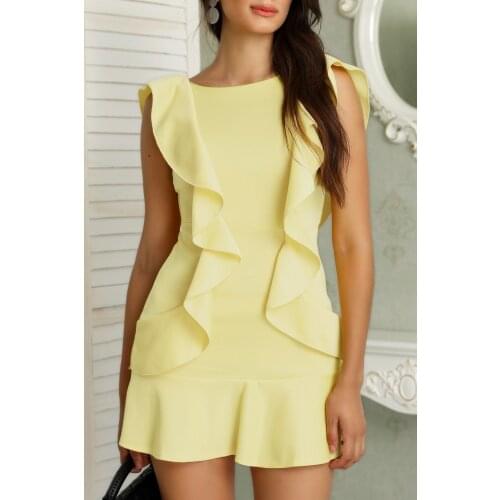 Womens dress solid color ruffled backless mini elegant pullover puff sleeve round neck short summer dress