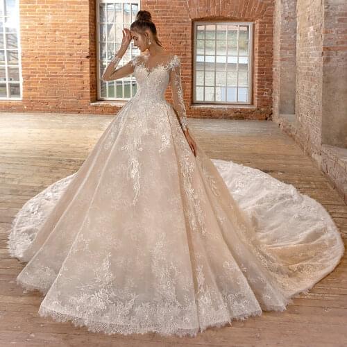 Vestidos De Novia Long Sleeve Ball Gown Wedding Dress O-Neck Princess Robe Mariage Beading Appliques Abito Da Sposa Trouwjurk