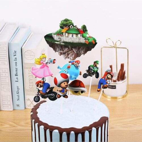 1set/lot Baby Shower Happy Birthday Party Supplies Boys Kids Favors Super Mari0 Theme Cake Picks Decoration DIY Cupcake Toppers