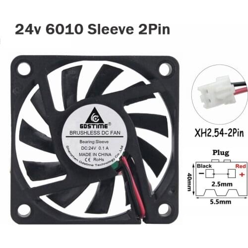 1PCS Gdstime DC 24V 2Pin 6010S 6CM 6cm 60mm x 10mm 6010S Case Cooling Cooler Fan