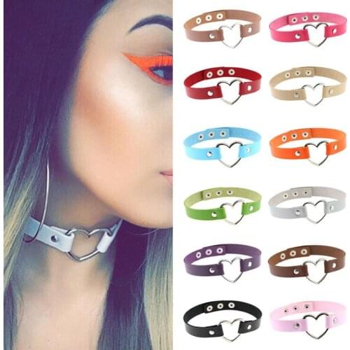 1pc Creative Choker Vintage Rock Fashion Collar Punk Goth Style Heart Rivet Decor Choker Leather Necklace Jewelry For Women
