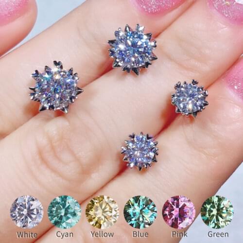 Snowflake design Real Moissanite Earring diamond Studs Earrings 0.5ct 1.0ct Diamond Test Passed 925 Silver For Women Wedding