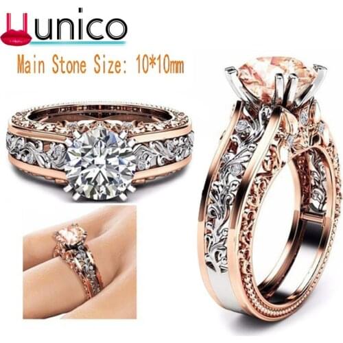 2019 Fashion Wedding Rings for Women Jewelry Hollow Plant Zircon Rose Gold for Female Two-tone Flower Rhinestone Engagement Ring