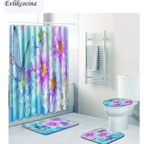 Free Shipping 4pcs Butterflies Series Banyo Paspas Bathroom Carpet Toilet Bath Mat Set Nonslip Tapis Salle De Bain Alfombra Bano