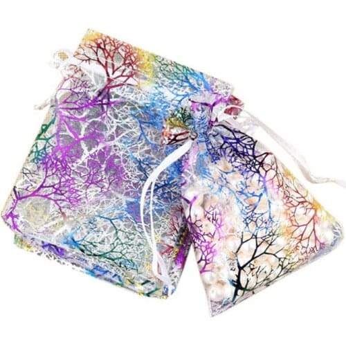 50pcs Coralline Organza Bags Christmas Halloween Gift Box Packaging Gift Bags Wedding Candy Box Chocolate Bags