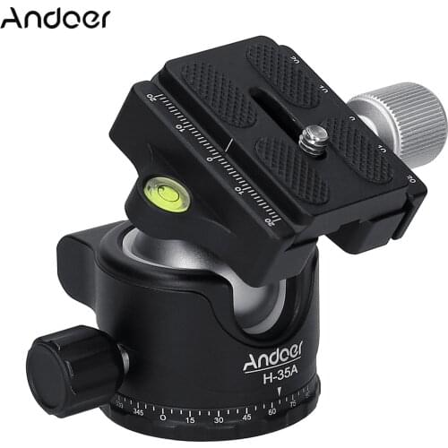 Andoer H-35A Panorama Ballhead Tripod Mount Adapter Ball Head U-Groove Low Gravity Center Aluminium Alloy Max 15kg Load Capacity