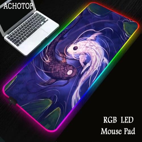Anime Art LED Light Gaming Mouse Pad RGB Large Keyboard Cover Non-Slip Rubber Base Computer Carpet Desk Mat XL PC Game Mouse Pad