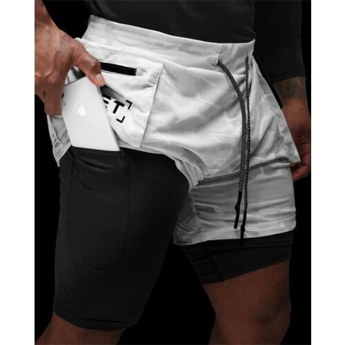 Summer quick-drying gym fitness mens sports pants double layer 2 in 1 mens shorts outdoor running exercise fitness shorts