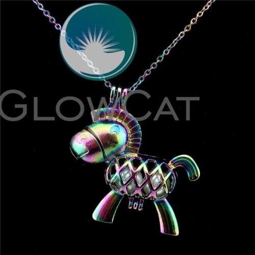 C66 Multicolor Animal Burro Beads Cage Perfume Essential Oil Diffuser Gem Pearl Cage Locket Necklace Girl Kids Gift