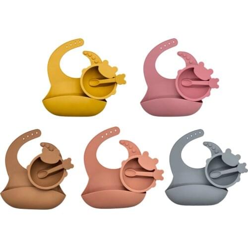 Baby Silicone Feeding Set Suction Bowl Childrens Tableware Silicone Bib Waterproof Silicone Bowl Set Dishes Kitchenware