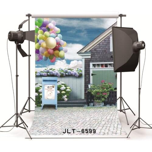 Courtyard Balloons Vinyl Photography Background fotografia Computer Printed Children Photography Backdrops for Photo Studio