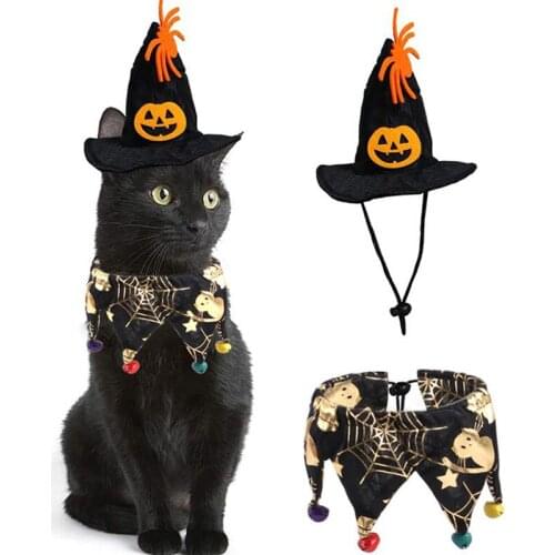 Pet Dog Cat Witch Hat Bandana Cosplay Prop Halloween Bat Fancy Dress Costume Outfit Wings Cat Costumes Photo Props Headwear