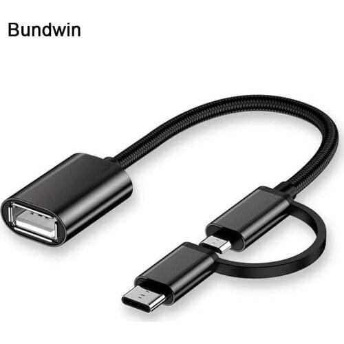 Bundwin 2 In 1 USB 2.0 OTG Adapter Cable Type-C Micro USB To USB Converter Data Sync Adapter For Cellphone Charging Cable Line
