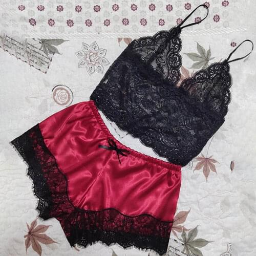 2PCS Women Summer Pajamas Set Silk Satin Sleepwear Lace Sleeping Nightwear Ladies Pyjamas Suit Sexy Spaghetti Strap Lingerie