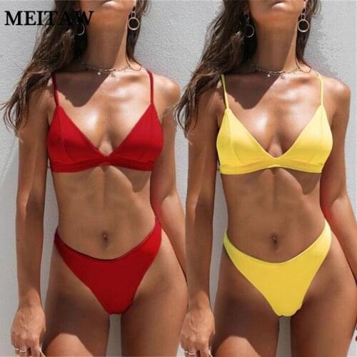 Summer Beach Wear Swimsuit Biquini Sexy Solid Triangle Swimwear Women High Waist Bathing Suit 2020 Bikini Set