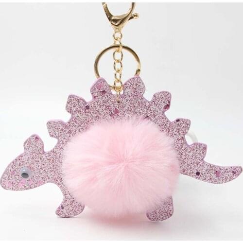 Fashion Fluffy Puff Ball Lovely Cartoon Dinosaur Pompom Keychain Car Rabbit Key Chain Ring for Women HandBag Jewelry K28