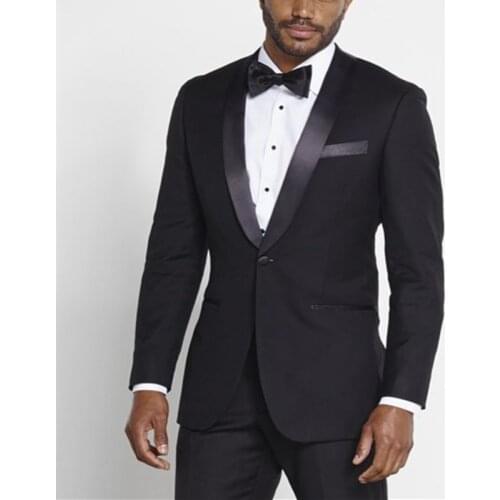 Mens Wedding Suits Formal 2 Pieces Black Single Breasted Shawl Lapel Slim Fit Stylish Blazer Jackets and Pants Costumes