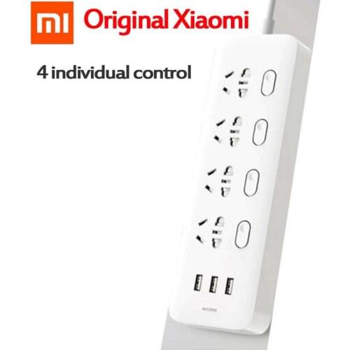 Original Xiaomi Mijia Power Strip 4 Sockets 4 Individual control Switches 5V/2.1A 3 USB port Extension Sockets Charger 2m cable