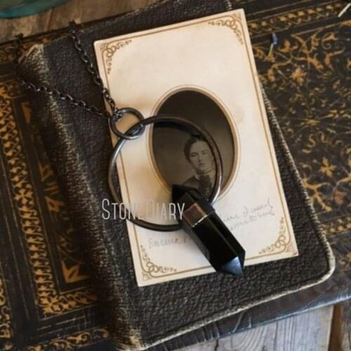 NM35265 Black Obsidian Crystal Point Necklace Large Crystal Wand Jewelry Gothic Jewelry Goth Necklace Witchy Gift