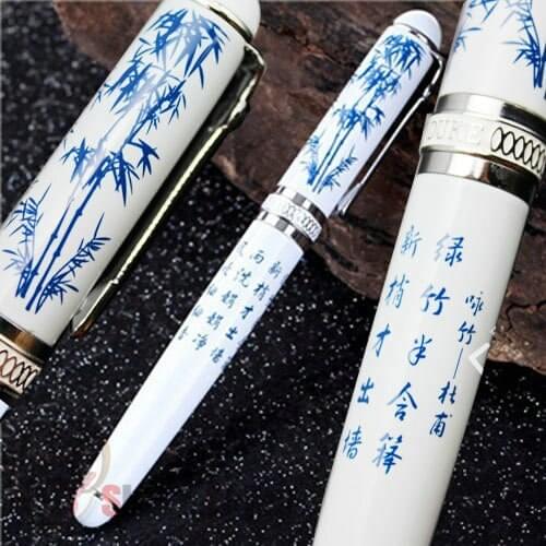 FOUNTAIN PEN DUKE D2 0.7mm BROAD NIB WHITE AND SILVER BAMBOO WITH ORIGINAL BOX