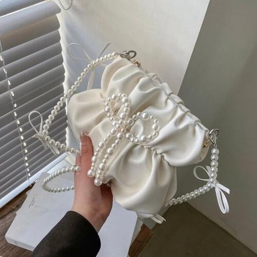 Pleated Bucket bag 2021 Summer New High-quality PU Leather Womens Designer Handbag Pearl strap Shoulder Messenger Bag Purses