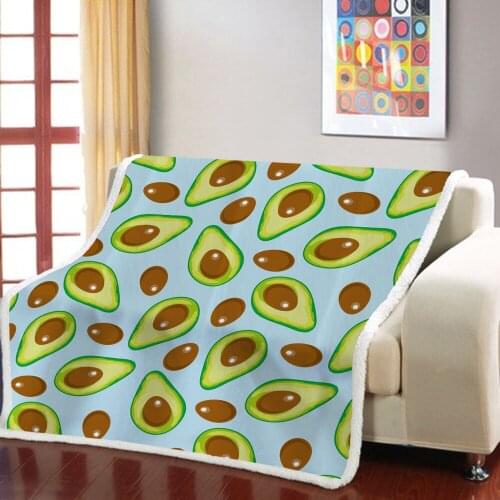 Custom Avocado Sherpa Fleece Blanket Cartoon Fruit Warm Plush Throw Blanket for Sofa Bed Custom Kids Travel Bedding Bedspread