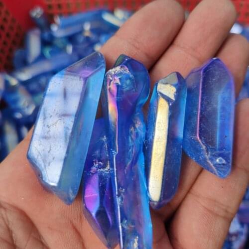 RARE Titanium Aqua Blue Aura Quartz Crystal Cluster Energy Healing Specimen