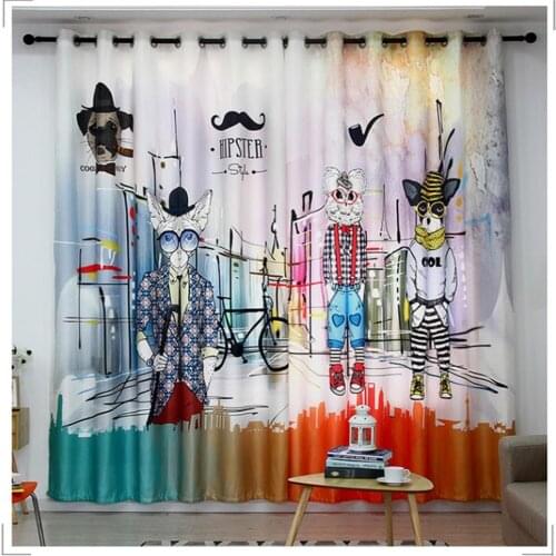 Customized curtain room living room balcony animal cartoon personality art shading thick curtains Blackout curtain