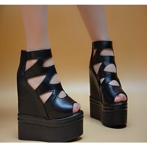 Summer Ultra High Heel Fish Mouth Sandals Wedges Thick Bottom Roman Womens Sandals 14 Cm Sexy High Heels Fashion Female Pumps