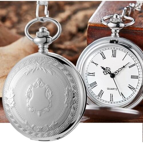 Sliver QUARTZ Pocket Watch for Men Women Simple Fob Chain Pendant Clock Gold Golden Bronze Black Color male flip montre de poche