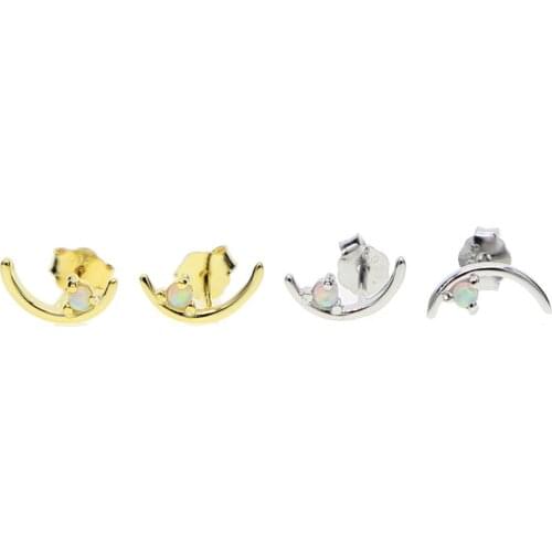 Simple delicate moon stud girl gift stud tiny opal stone gold silver color 925 sterling silver metal delicate dainty earring