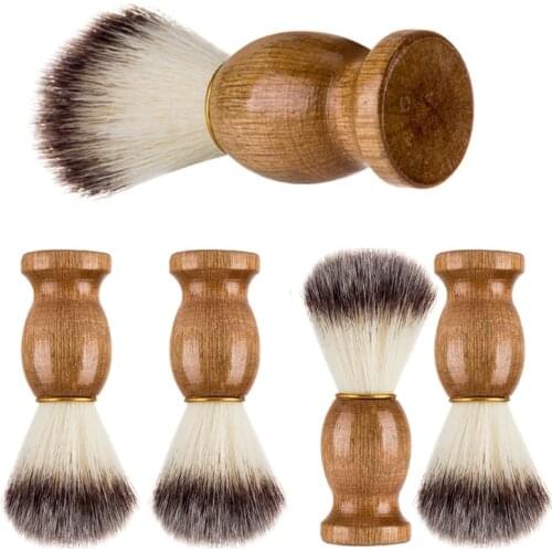 Men Shaving Brush with Wooden Handle Soft Nylon Hair Face Cleaning Beard Cleaner Professional Barber Salon Tool Gift