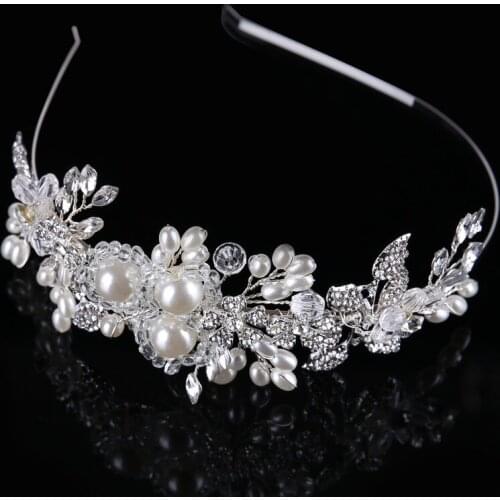 European style bride handmade pearl glass headdress stage banquet bride wedding headdress dress accessories