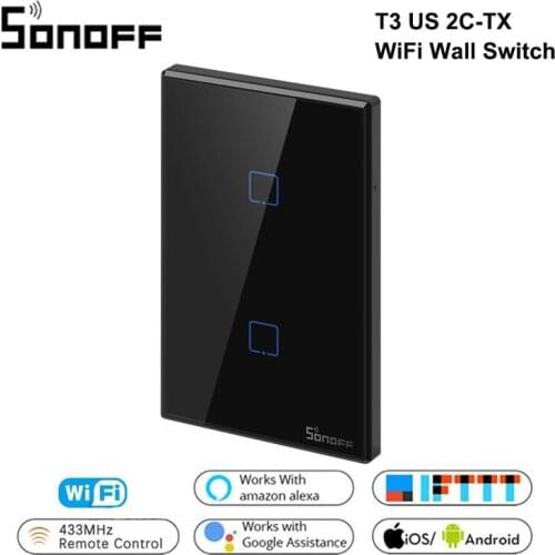 Sonoff T3 US 2C TX Smart Wifi Wall Touch Switch With Border 433 RF/Voice/APP/Touch Control Smart Home Work With Google Alexa