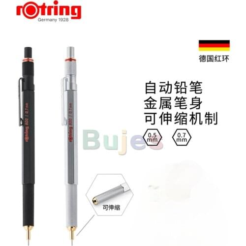 Rotring 800+ Retractable Mechanical Pencil,0.5/0.7mm,Black/Silvery, Ideal Weight Balance and A Comfortable Non-slip Knurled Grip