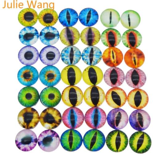Julie Wang 50PCS 6/8/10mm Dragon Eyes Cabochons Flatback Glass Lizard Frog Vivid Eyes Round Charms Bracelet Jewelry Accessory