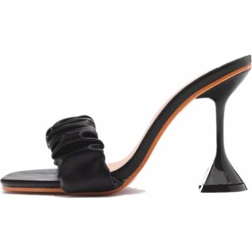 Women Pleated slippers Summer Slides Mule High Heels Slipper Sandals flip flops Pointed toe Slides Party shoes Woman Shoe