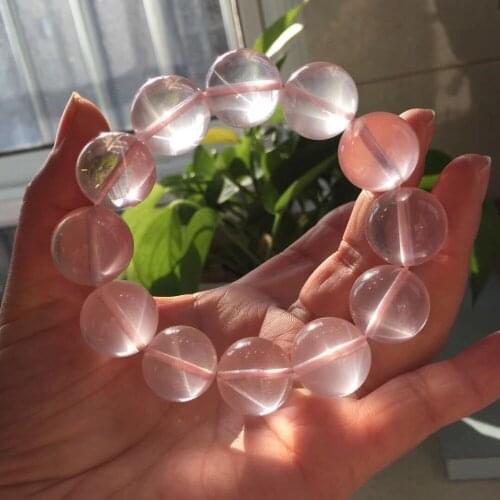 16mm Genuine Rose Pink Quartz Crystal Bracelets Women Female Stretch Round Bead Natural Stone Bracelet