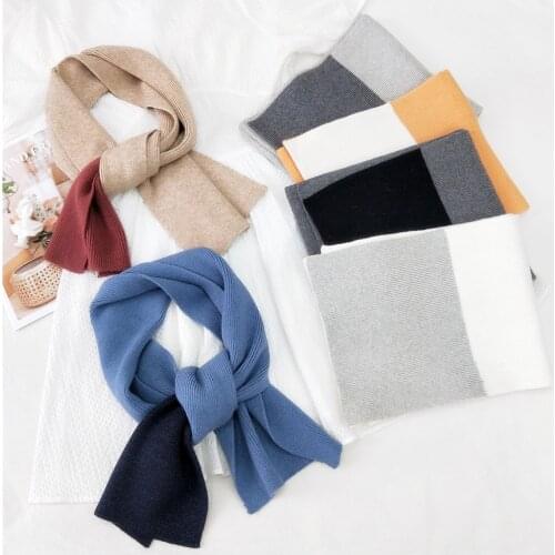 Women High Quality Autumn Winter Warm Soft Thick Narrow Small Muffler Two Color Patchwork Knitted Long Neckerchief Scarf