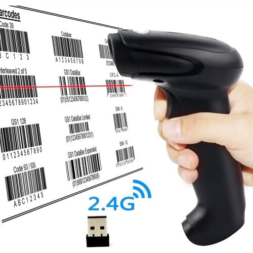 1D Laser Handheld 2.4G Wireless USB Barcode Scanner Wireless Connections with 16MB Storage Memory