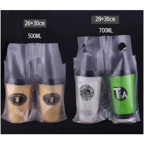200pcs/lot- Capacity. 500ML-700ML 5 Silk Disposable Plastic Bags 2 Cup Milk Tea Coffee Cup Take-out Packaging Bags