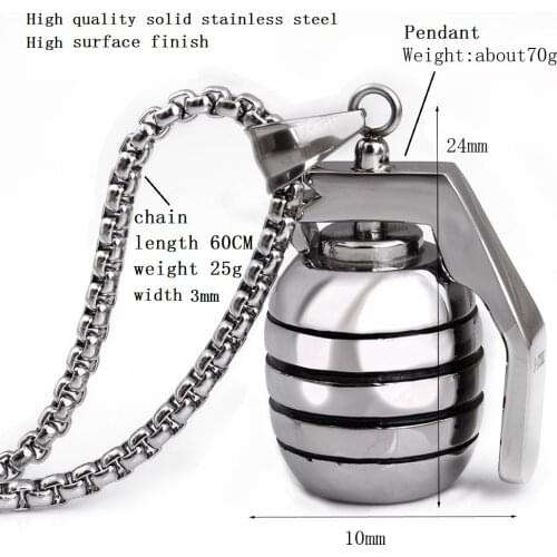 2021New Exaggeration Hand Grenades Pendant Necklace Stainless Steel Bombs Hip Hop Chain Men Party Memorial Gifts for Soldiers
