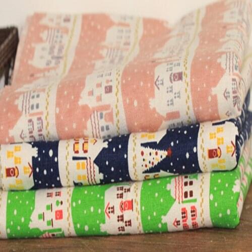 22x24cm Fairy Tales Christmas House & Snow Printed Cotton Linen Fabric Bundle Decoration Doll cloth