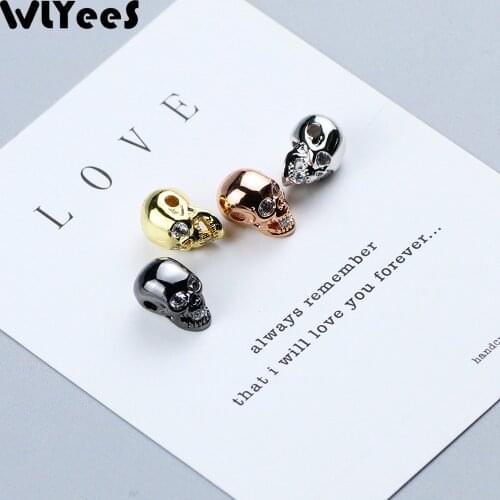 WLYeeS 4pcs white zircon Skull Charm Copper beads Inlay CZ Metal Spacer Loose beads Jewelry bracelet making Necklace DIY Finding
