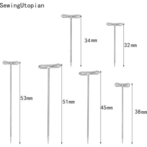 50PCS 27/32/38/45/51/53mm Long Silver T Shape Needles Pin for Wigs on Mannequin Head Hair Weaving Tools Salon Styling Tools