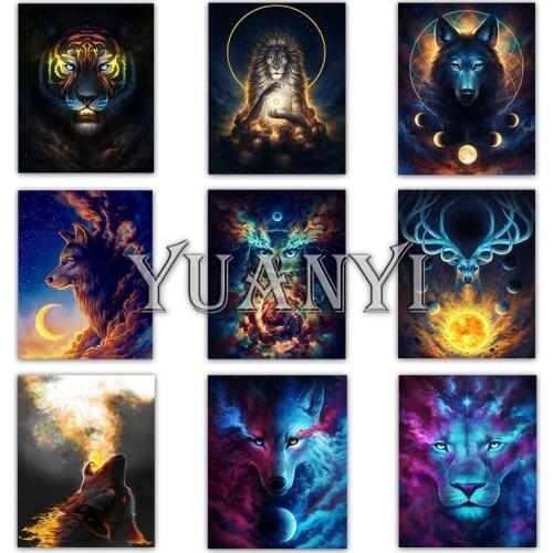 5D Cartoon animals Diamond embroidery Full Square Tigers Wolf Lion Diamond mosaic Cross stitch Childrens diamond painted deer