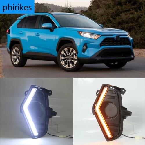 For Toyota RAV4 2019 2020 Yellow Turn Signal Function Waterproof ABS 12V Car DRL LED Daytime Running Light With Fog Lamp Hole