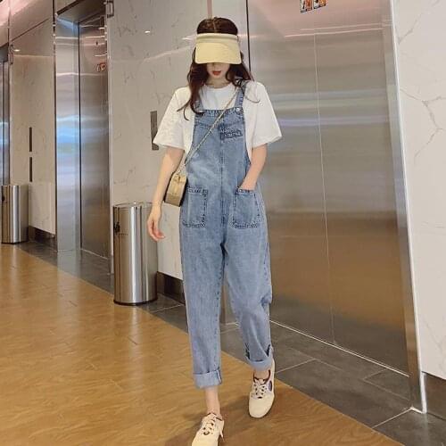 Denim Bib Women Spring and Autumn New Style Korean Loose Nine-point Jeans Trendy Jeans Ladies Fashion Jeans Women High Waist